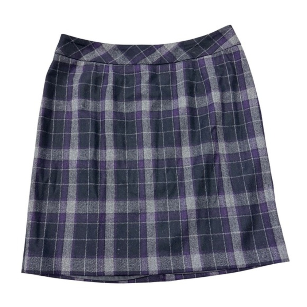 Chadwicks Pencil Skirt Purple‎ Plaid Wool Blend Petite Dark Academia Womens 12P